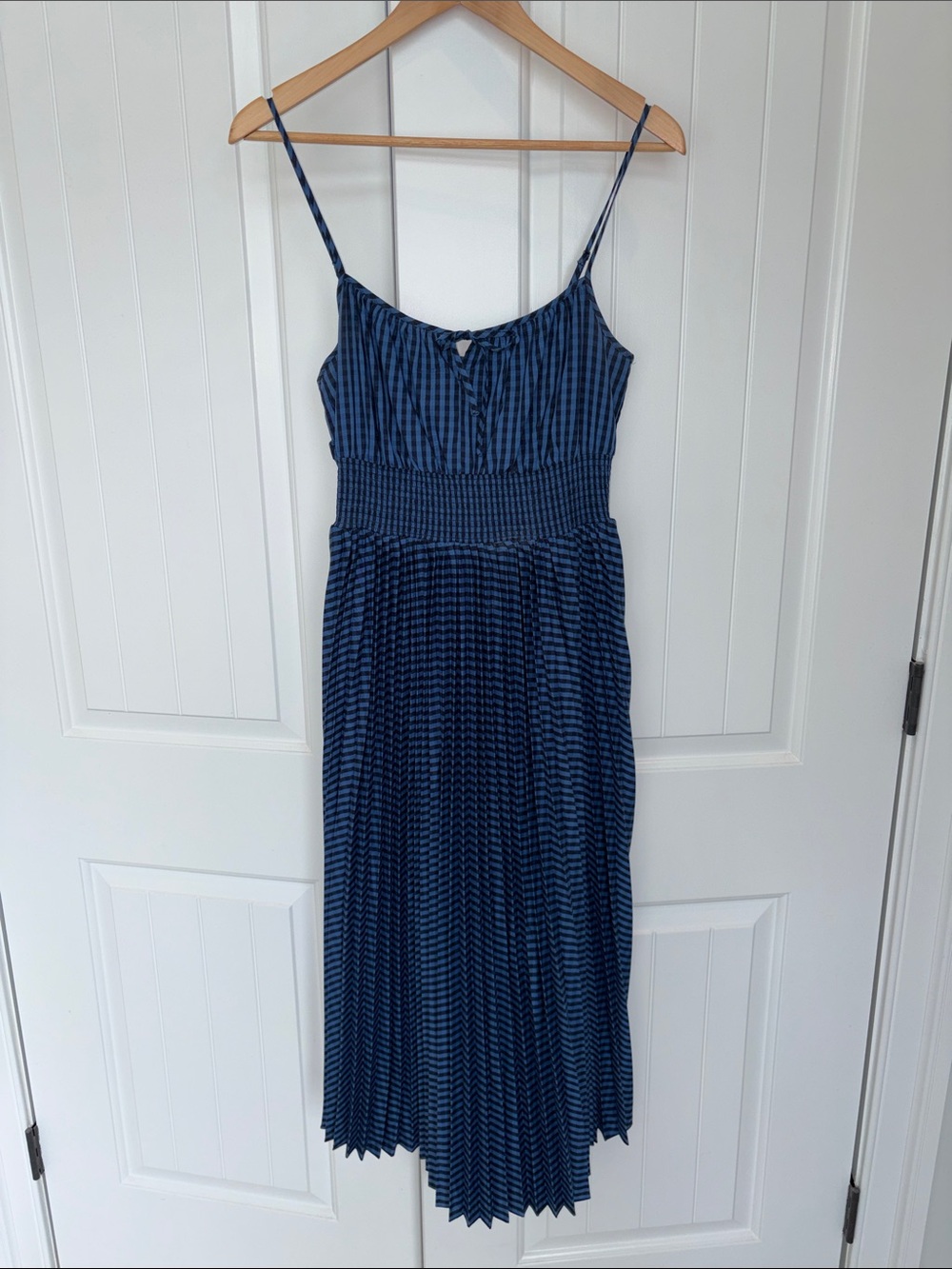 JCrew Blue Pleated Spaghetti-Strap Midi Dress with pleated bottom